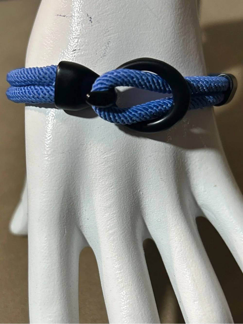 Mens Blue Rope Bracelet with Black Ring Closure